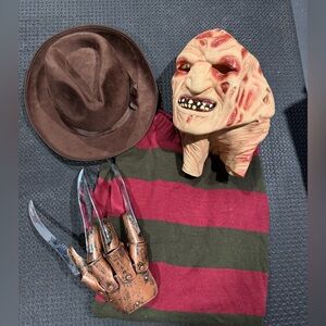 Adult Freddie Krueger Costume shirt mask glove hat size medium